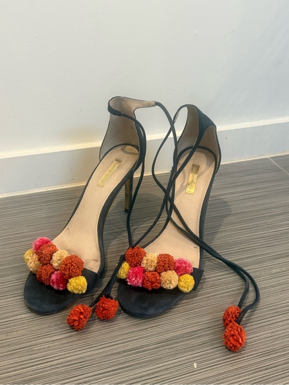 Manolo Blahnik Floral Detail Heels in Black & Orange